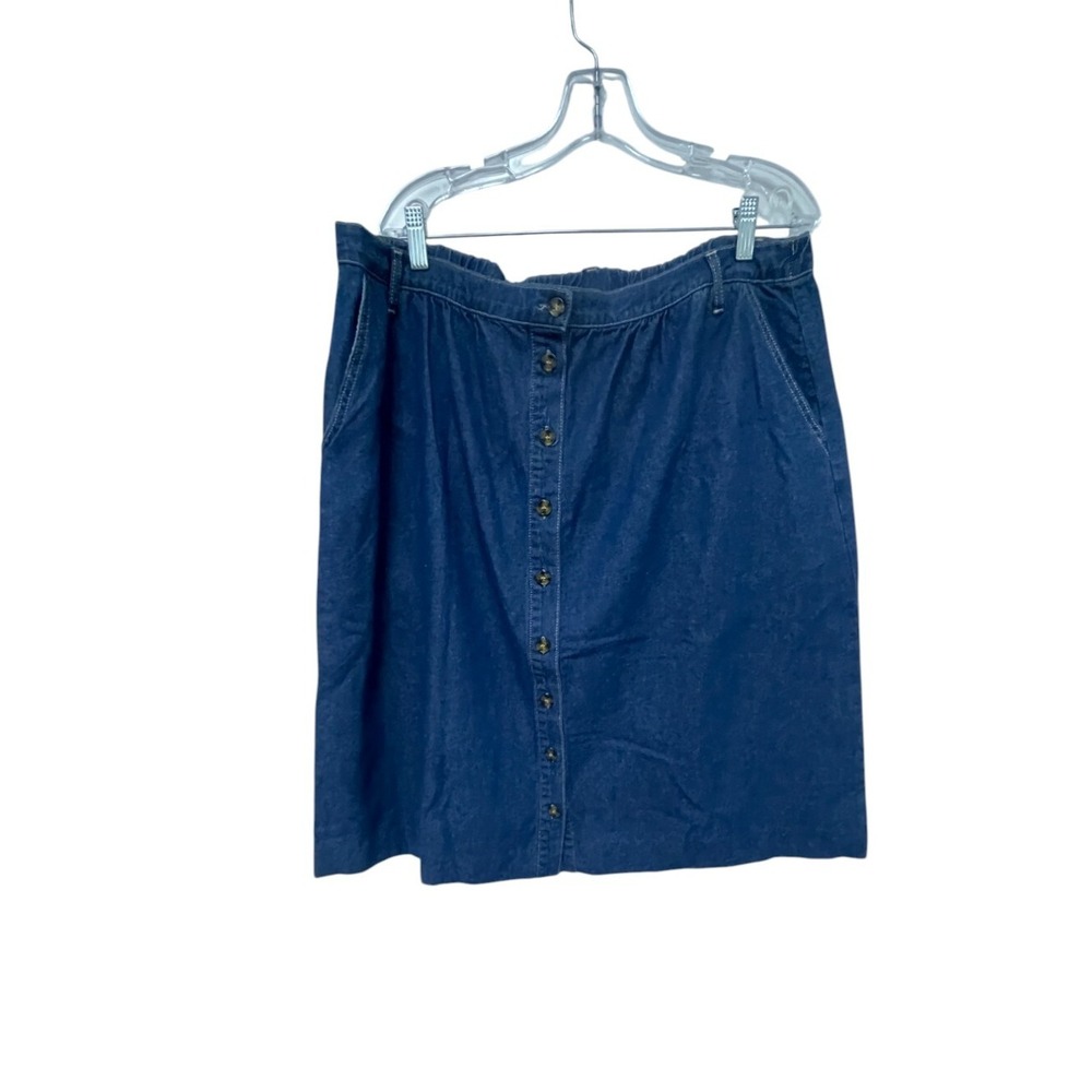 Serengeti Button Front Denim Midi Skirt Womens Size XL Blue Cotton Stretch Comfy
